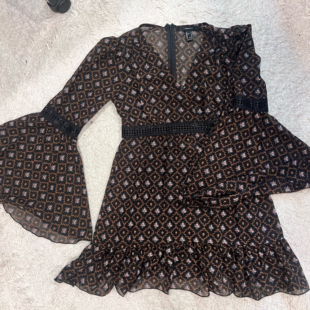 Black Chiffon Ornate Floral Dress.